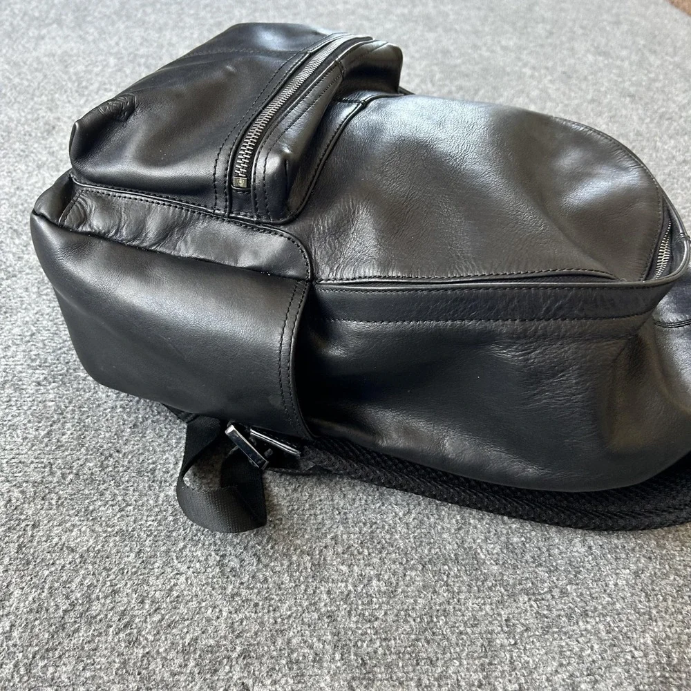 Massimo Dutti Backpack Mens Medium Black Leather Laptop Zip Pocket‎ Bag